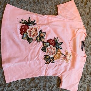 Pink Embellished Graphic T-Shirt